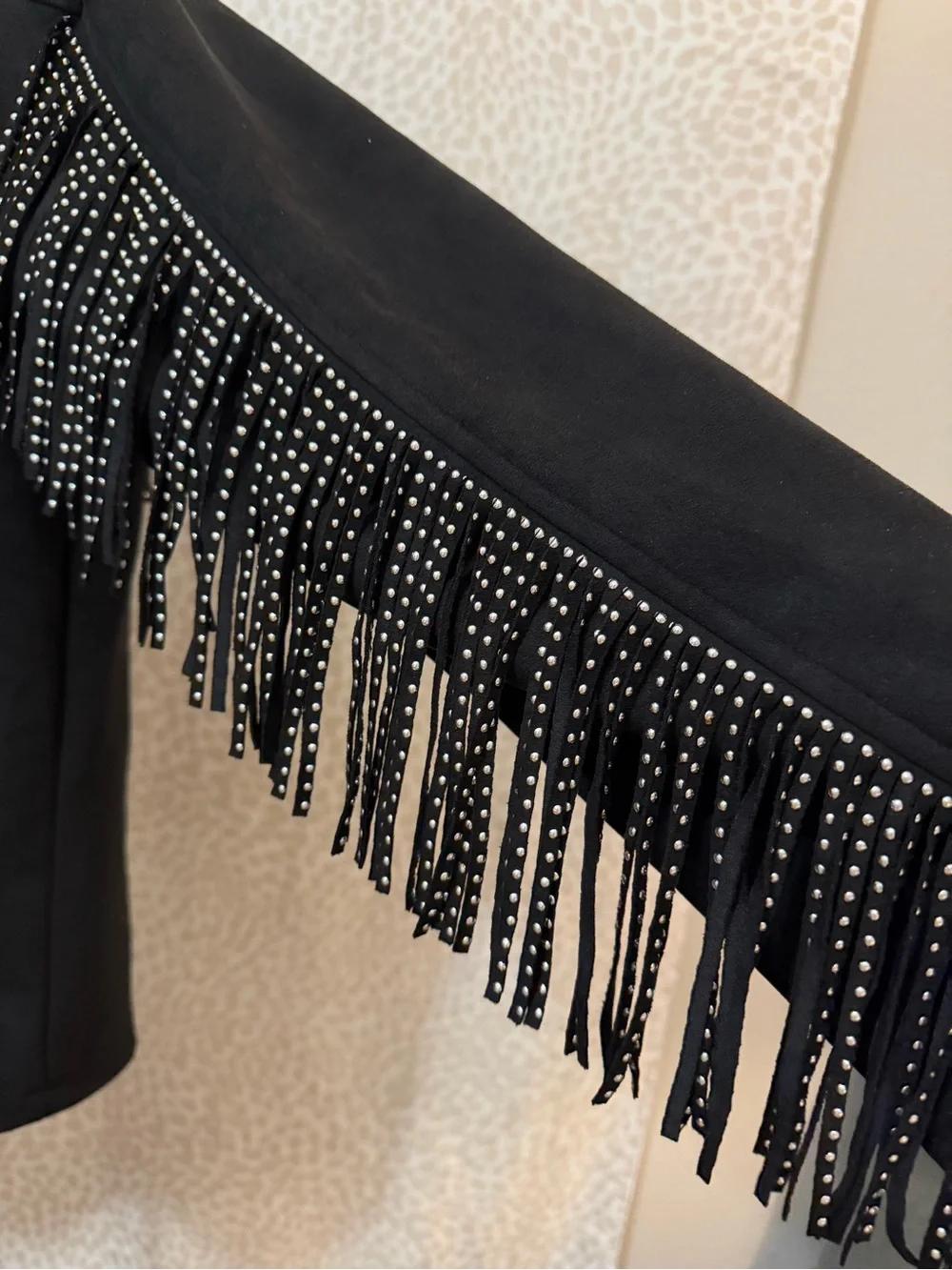 Sweet Rain Soft Black Studded Fringe Button-Up Jacket